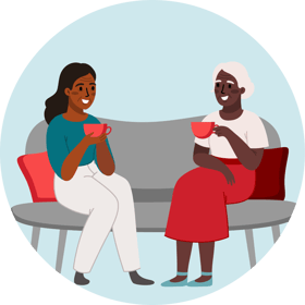 Types of caregivers | Informal caregivers | illustration depicting friends chatting and caring for one another