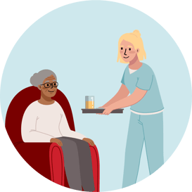 Types of caregivers | Professional caregivers | illustration depicting a person being cared for by a professional carer