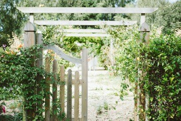 A garden with trellises and fencing that can tie in with your support rail